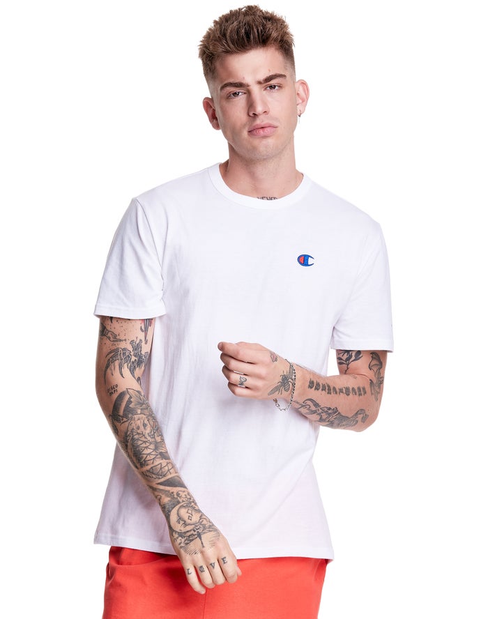 Champion Mens T-Shirt NZ - Lightweight Jersey C Logo White ( 2849-MVQZU )